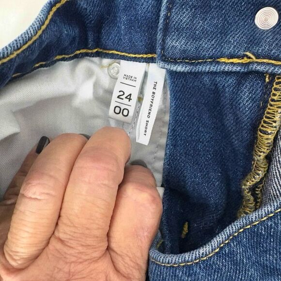 NWT LOFT Dark Blue Jean Shorts with Frayed Hem - Picture 6 of 6